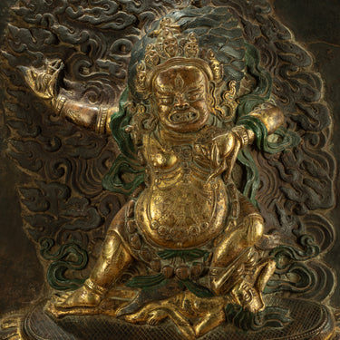 Wrathful Guardian – 19th Century Gilt Copper Vajrapani Repoussé Wall Thangka