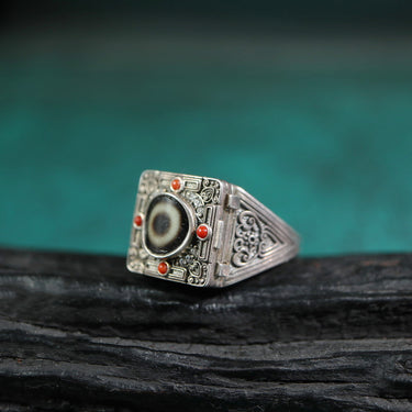 【Unique Item】Gau Box Live Mouth Dzi Beads Ring