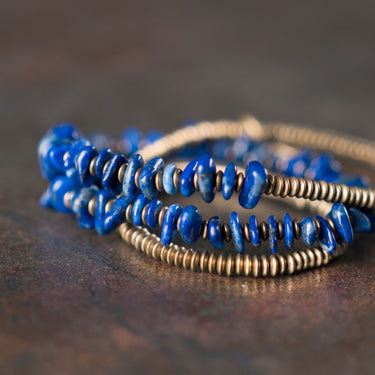 Blue Drift Lapis Lazuli Coil Wrap Bracelet For Peace Energy