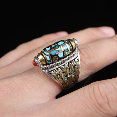 【Unique Item】 Prominent authority Dzi Bead opening ring