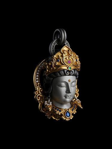 Manjushri Wisdom Guardian Silver and Bronze Pendant