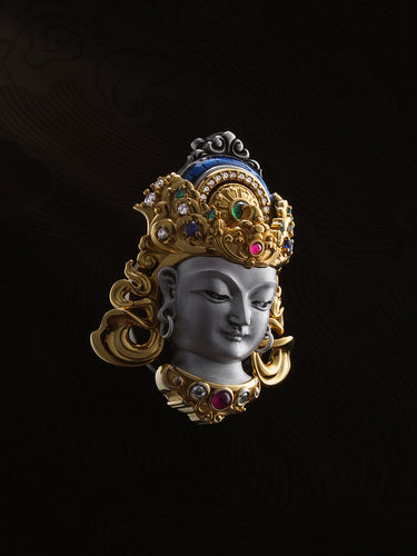 Compassion-Guarding Green Tara Copper and Sterling Silver Pendant