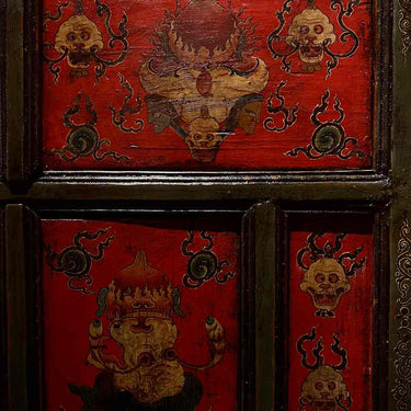 Painted “Five Senses Flower Offering” Tibetan Dharma Cabinet puretibetan