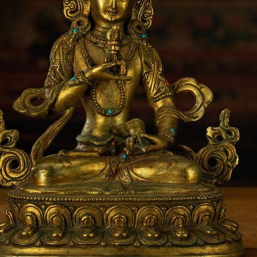 Qing Dynasty Vajrasattva statue Tibetan antique Buddha statue Gilt inlaid with Gemstones Minzhu Lin Temple Pure Tibetan
