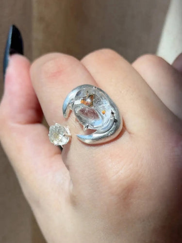 Moon Embrace Clarity & Serenity Rings | Amethyst & Clear Quartz Sterling Silver Design