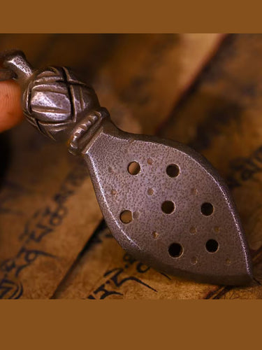 Sacred Cold Iron Mantra Point Pendant | Himalayan Ritual Tool for Calmness and Spiritual Balance