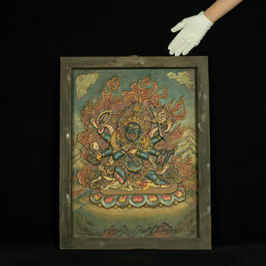 Fierce Guardian: Early Qing Mud Relief Mahākāla Thangka Wall Hanging