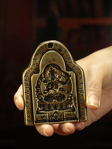 Qing Dynasty Style Tibetan Manjushri Sword-Holding Inscribed Old Stamp Amulet
