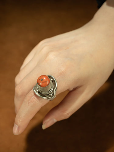 Qing Dynasty Style High-Back Saddle Ring Tibetan Silver Adjustable Ring