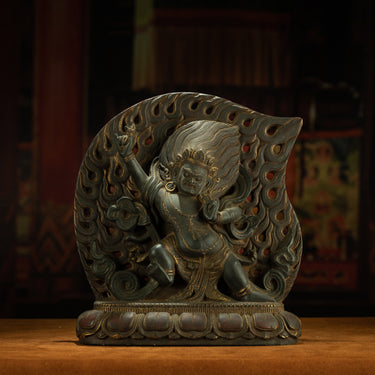 Guardian of the Inner Flame – 16th Century Himalayan Black Stone Vajrapani Statue