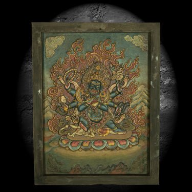 Fierce Guardian: Early Qing Mud Relief Mahākāla Thangka Wall Hanging