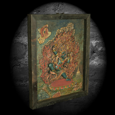 Wrathful Grace: Vajrapani Embossed Mineral Pigment Thangka Wall Art