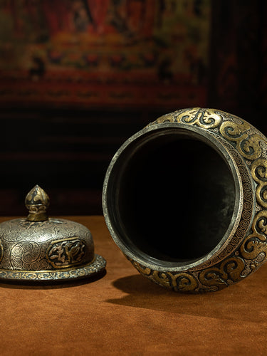 Qing Dynasty Style Tibetan Gilt Silver Inlayed Treasure Vase