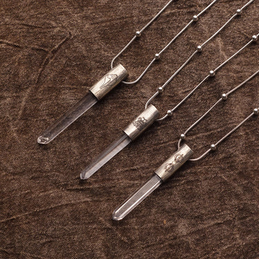 Eight Blessings from Tibet Spiritual Amulet Pendant in Sterling Silver & Crystal Quartz