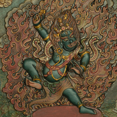 Wrathful Grace: Vajrapani Embossed Mineral Pigment Thangka Wall Art