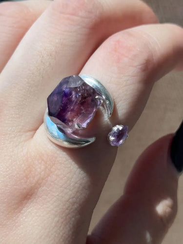 Moon Embrace Clarity & Serenity Rings | Amethyst & Clear Quartz Sterling Silver Design