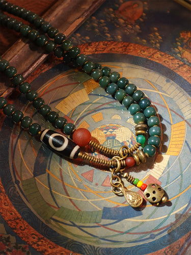 Serene Balance Dzi Bead & Bodhi Seed Necklace