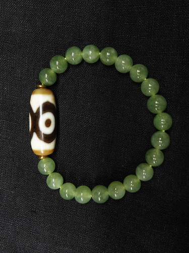 【Unique Item】 Jade Tiger Tooth Three Eyes Fortune, Prosperity and Longevity Lucky Charm Bracelet