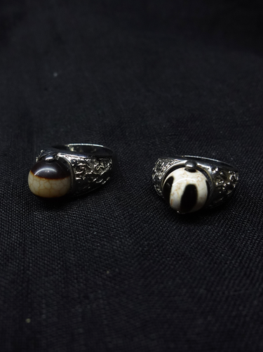【Unique Item】 Rotatable wealthy Five-line  Dzi bead Ring