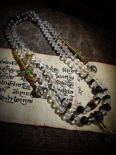 Clarity Protection Mala | Tibetan 108 Clear Quartz Beads with Healer Bead & Zakirum Amulet