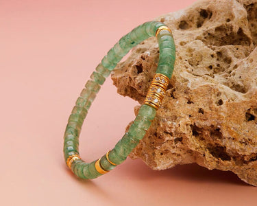 Aura Cleansing Bracelet | Green Strawberry Quartz & Gold Rings