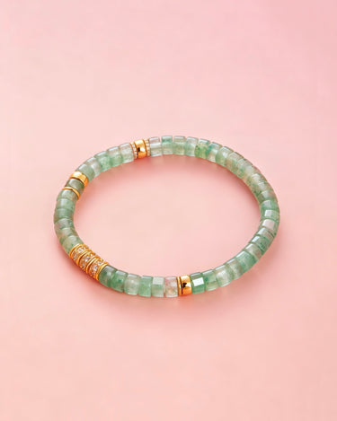 Aura Cleansing Bracelet | Green Strawberry Quartz & Gold Rings