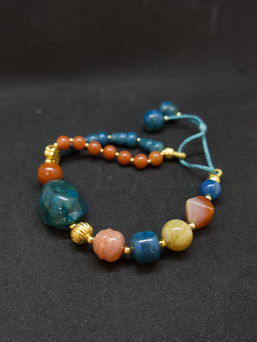 Agatized Coral Gold-Silver Tassel Energy Bracelet