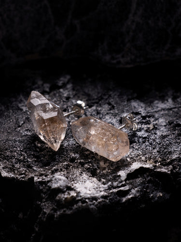 Raw Crystal & Silver Drop Earrings