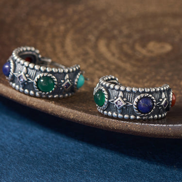 Celestial Vitality Lapis & Agate Hoop Earrings – Empower Your Spirit with Natural Elegance