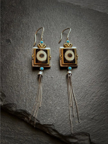 Earrings of Prosperity with Dzi Beads – A Himalayan Symbol of Wealth and Spiritual Blessings