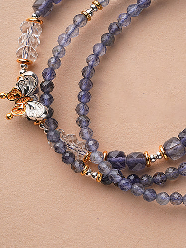 Purity and Serenity Amethyst & Clear Quartz Triple Strand Bracelet
