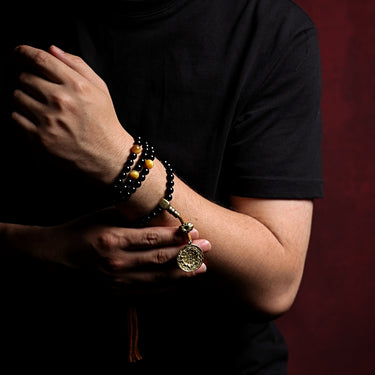 Sacred Protection Mala- Black Agate, Protective Energy, Sacred Design
