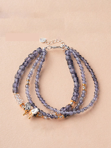 Purity and Serenity Amethyst & Clear Quartz Triple Strand Bracelet