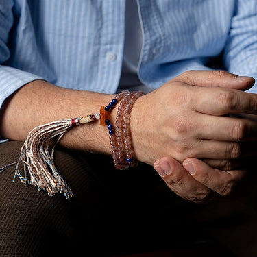 South Red Agate 108 Mala Necklace & Bracelet – Himalayan Spiritual Talisman with Lapis Lazuli Accents
