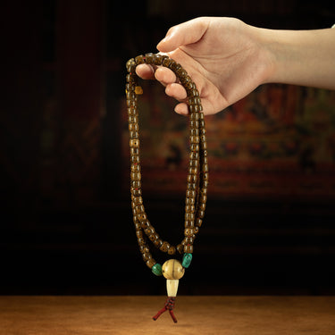 Ancient Harmony – Qing Dynasty Star-and-Moon Bodhi Mala Necklace