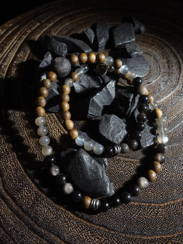 "Fortune Blessings" Zakirum Black Onyx & Agarwood Gray Moonstone Bracelet - Spiritual Guardian Unisex Couple Bracelet - Kailash Energy