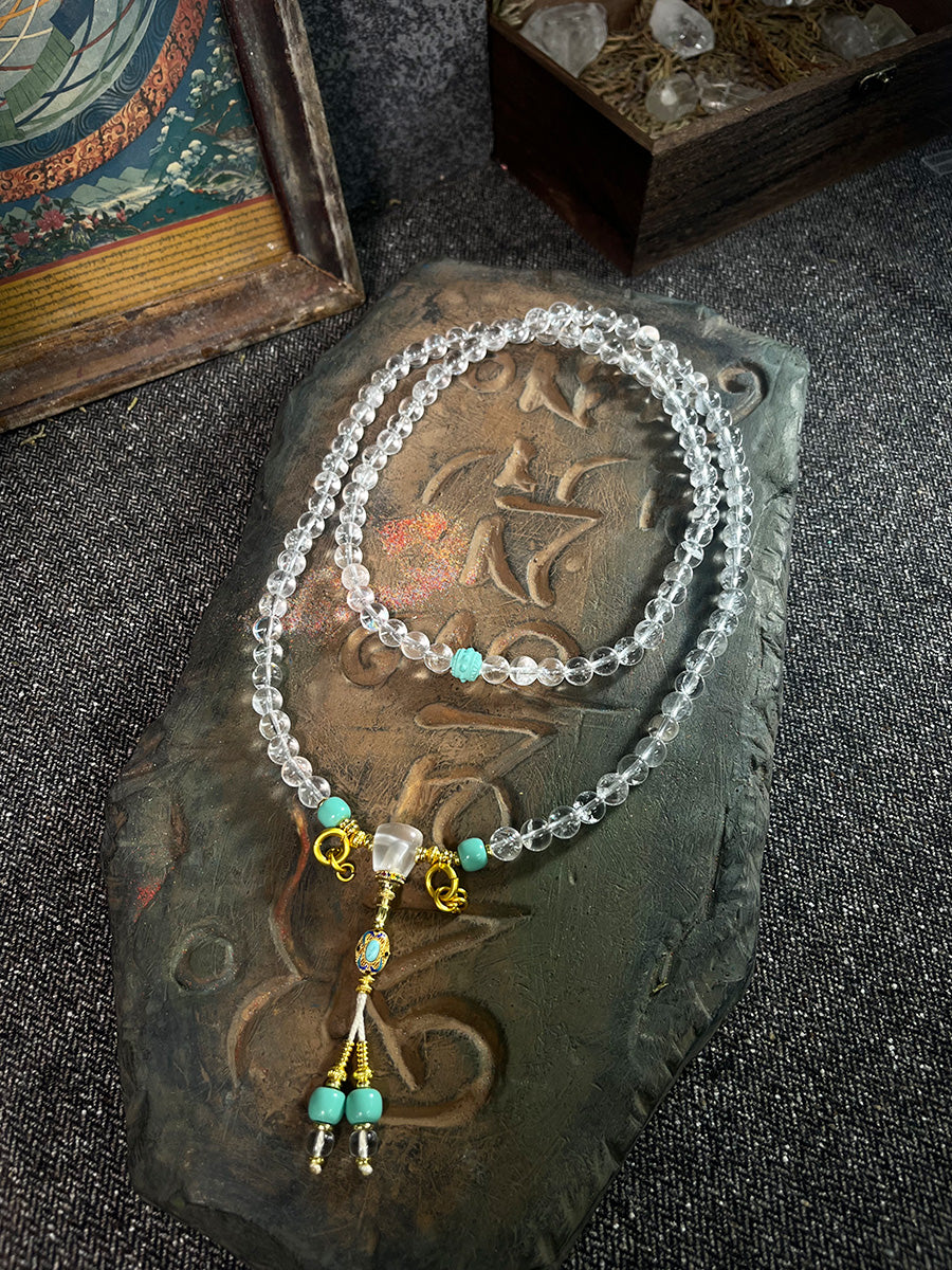 Clear Quartz Turquoise 108 Mala Necklace