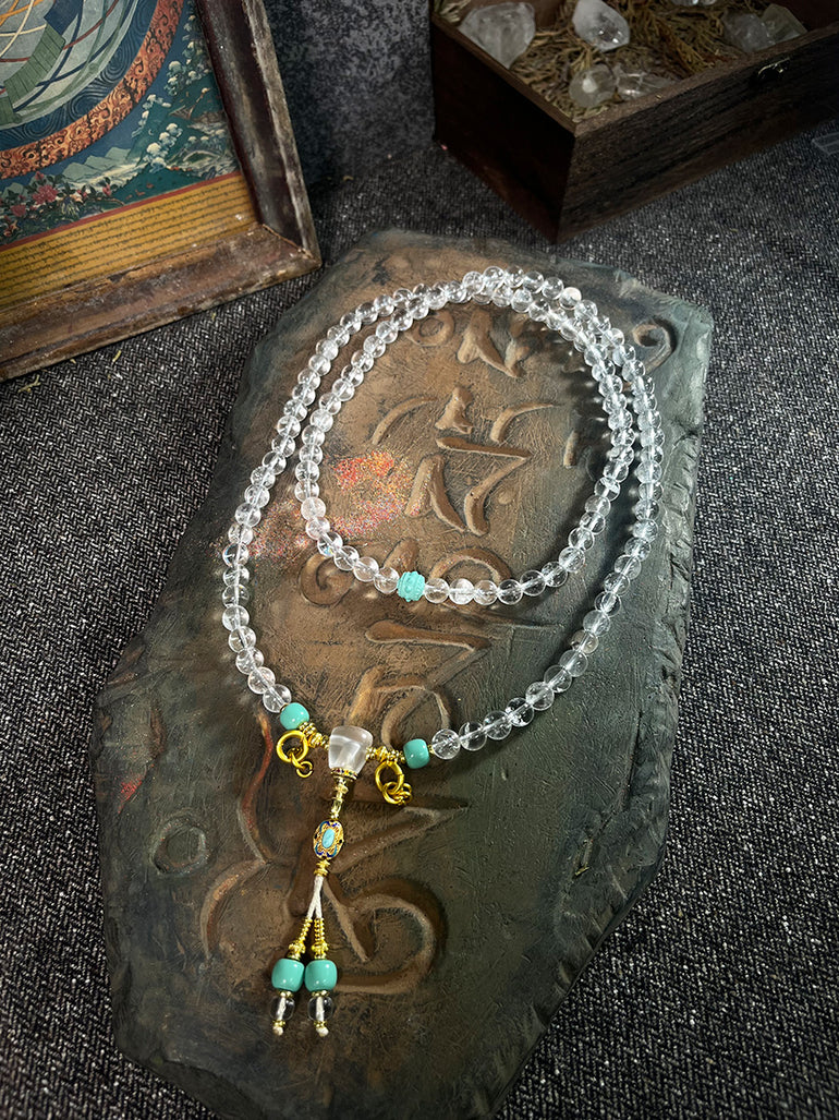Clear Quartz Turquoise 108 Mala Necklace