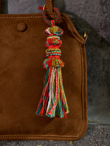 Tibetan-Inspired Christmas Bag Charm - Boho Festive Tree & Tassel