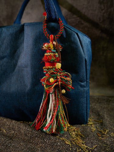 Tibetan-Inspired Christmas Bag Charm - Boho Festive Tree & Tassel