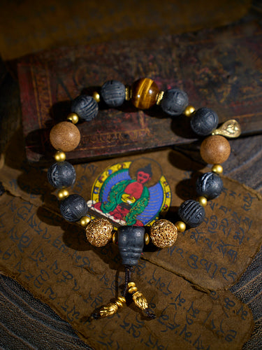 Courage Guardian Black Tiger Eye Ceramic Tibetan Elephant Bracelet