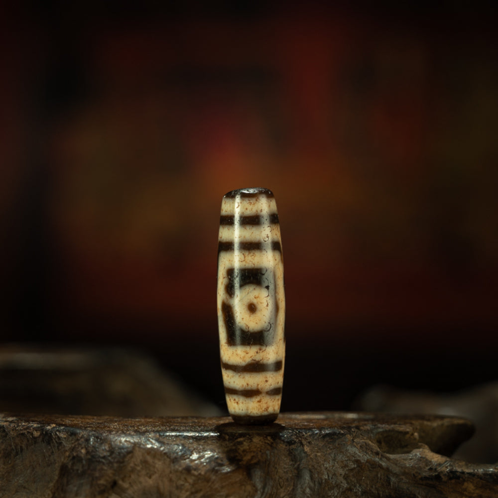 Three-Eye Ancient Dzi Bead Pendant for Protection and Prosperity