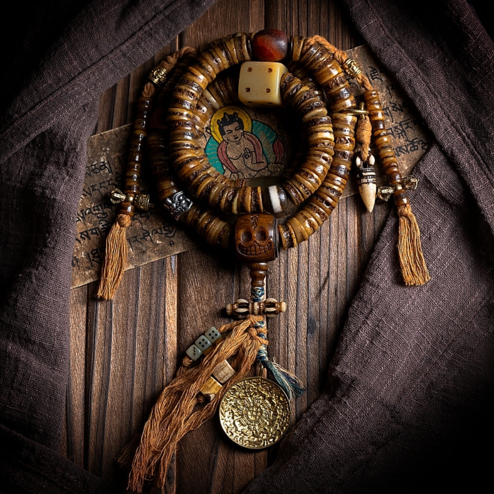 Guardian Spirit 108 Mala Beads Yak Bone Agate and Brass