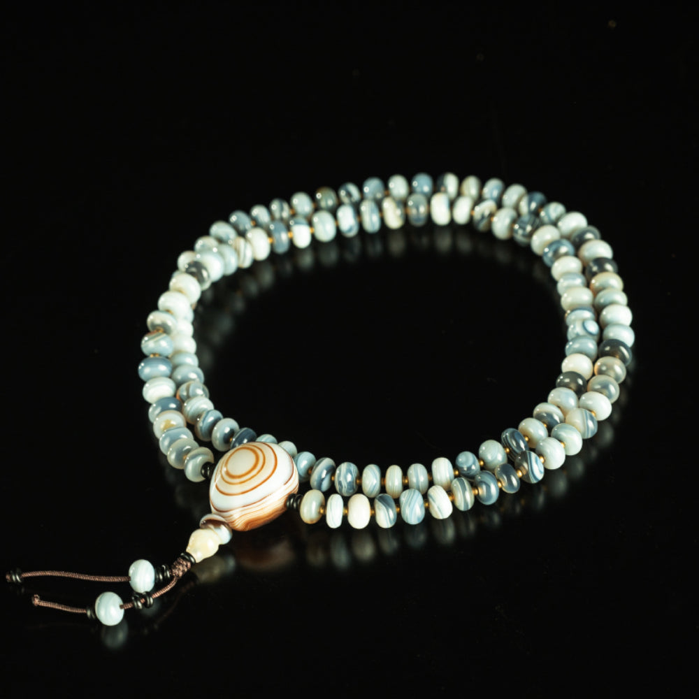 Blue Striped Agate 108 Beads Medicine Buddha Mala Necklace for Healing and Protection