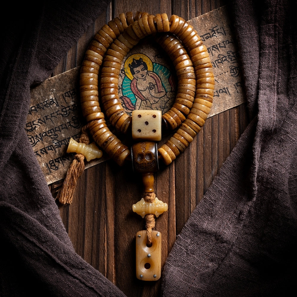 Guardian Yak Bone Protection 108 Mala Beads - Handcrafted Energy Talisman