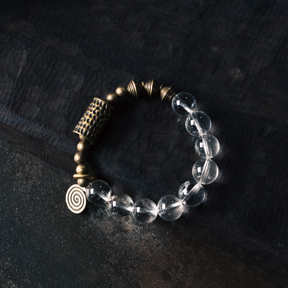 Harmonizing Clear Quartz Healing Bracelet with Brass Accents