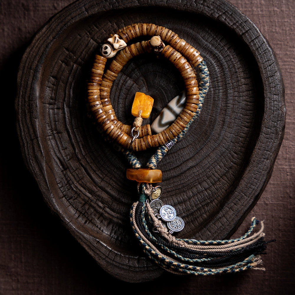 Sacred Guardian 108 Mala Beads Yak Bone Amber and Antler