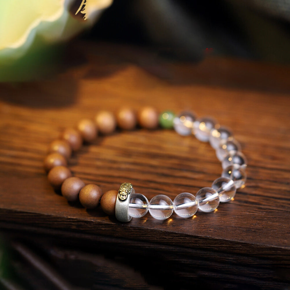 Vitality Harmony Bracelet – Sandalwood, Clear Quartz & Silver Healing Energy