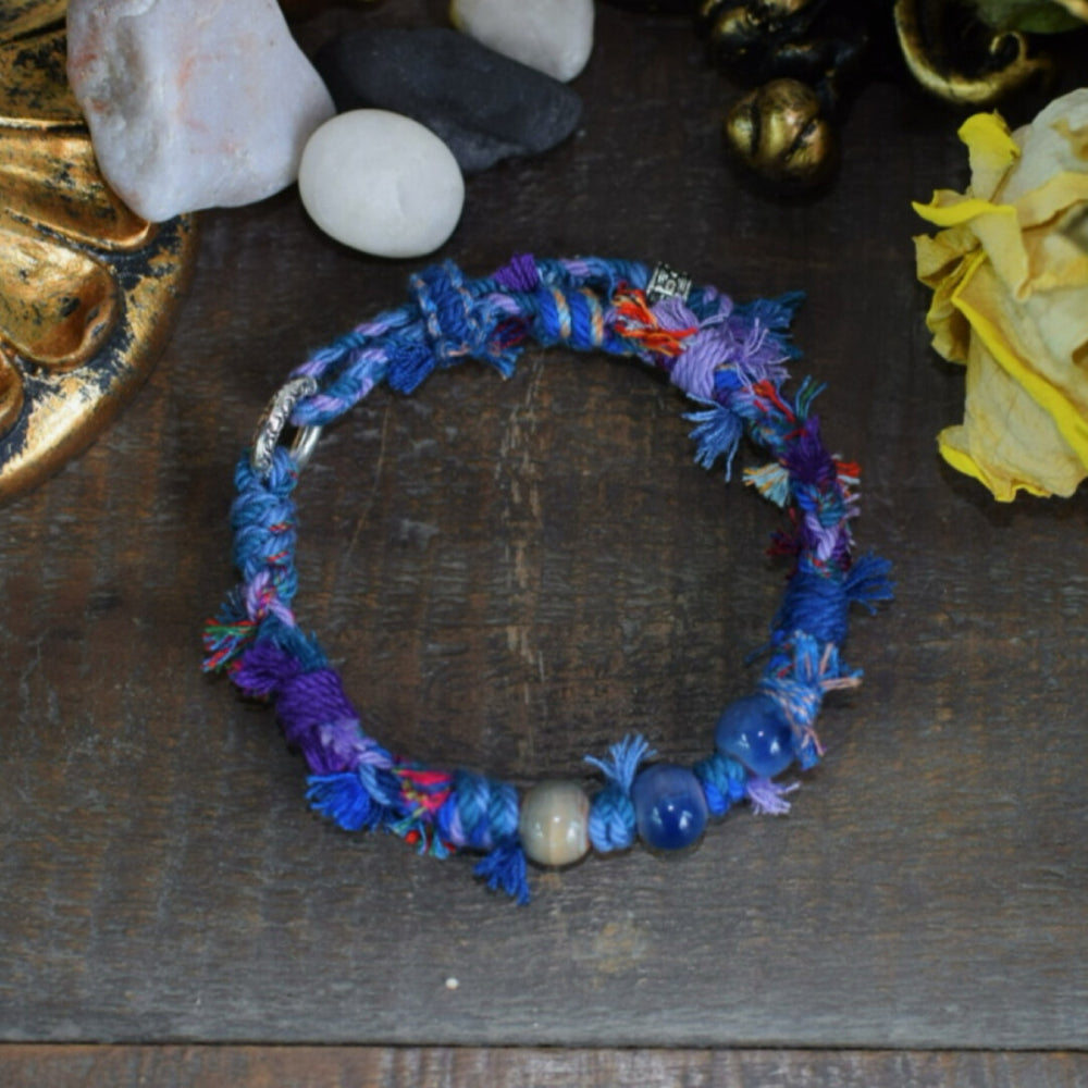 Tibetan Spirit Bracelet - Handwoven Cotton Wristband with Spiritual Beads