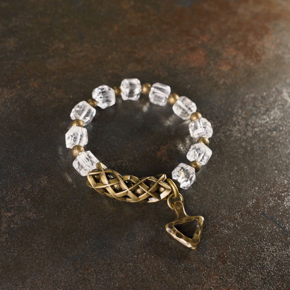 Clear Crystal Guardian Bracelet – Hand-Cut Quartz with Brass Accents